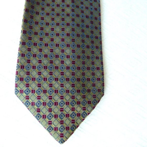ZEGNA OLIVE GREEN RED geometric silk tie